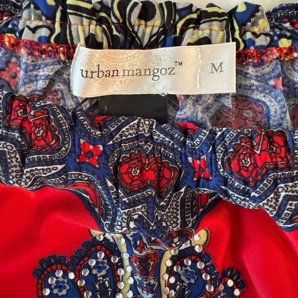 Urban Mangoz Red & Blue Medallion Relaxed Fit Cool Wrinkle Free Mini Dress- M - Picture 12 of 12